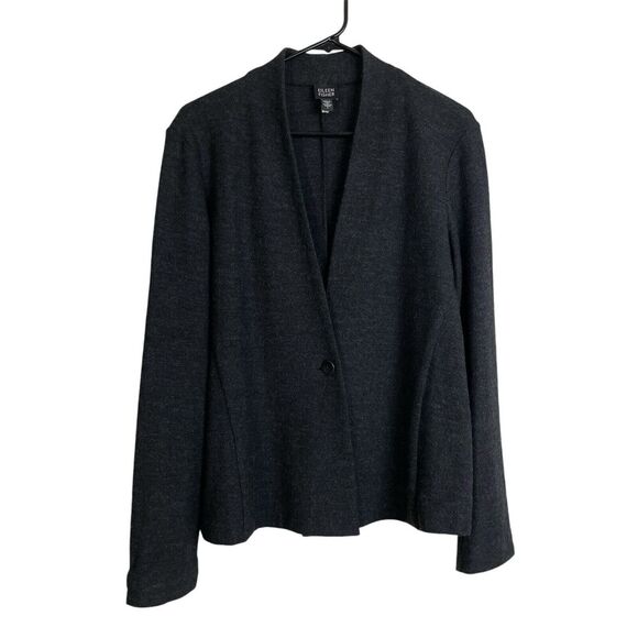 Eileen Fisher Womens Black Wool Jacket L Lightweight Button Sweater Knit Career - Picture 1 of 9